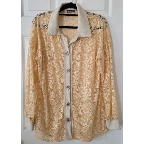 Heimish U.S.A Tops - Heimish USA Lace Long-sleeved Button Up Blouse Women's Large